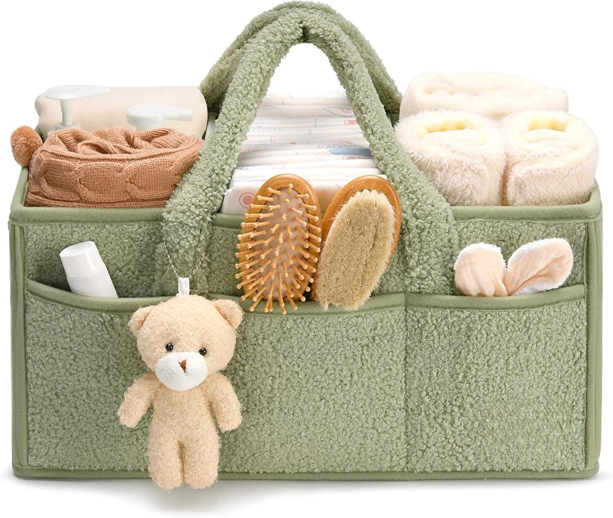 Baby Diaper Caddy Organizer for Changing Table, Plush Diaper Stackers & Caddies Diaper Bag with Teddy Bear,Diaper Storage Basket - Nidoozi