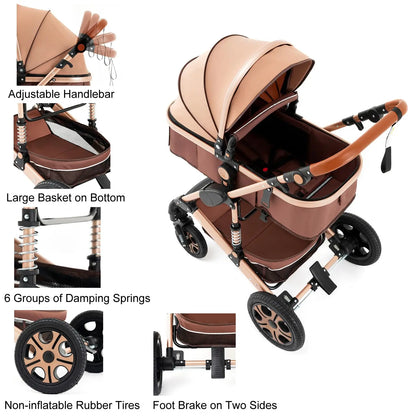 3-in-1 Baby Stroller Combo Car Seat,Travel System for Infant Baby Carriage with Isofix Base,Foldable Reversible Stroller Upto 55lbs