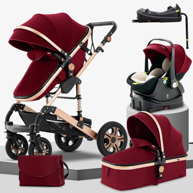 3-in-1 Baby Stroller Combo Car Seat,Travel System for Infant Baby Carriage with Isofix Base,Foldable Reversible Stroller Upto 55lbs