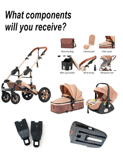 3-in-1 Baby Stroller Combo Car Seat,Travel System for Infant Baby Carriage with Isofix Base,Foldable Reversible Stroller Upto 55lbs