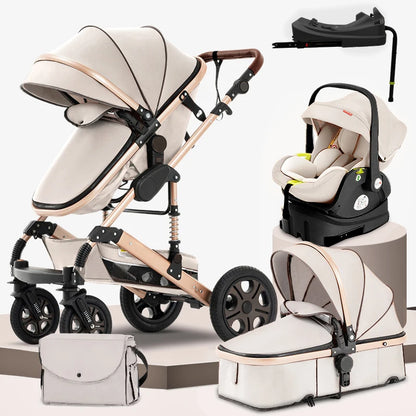 3-in-1 Baby Stroller Combo Car Seat,Travel System for Infant Baby Carriage with Isofix Base,Foldable Reversible Stroller Upto 55lbs
