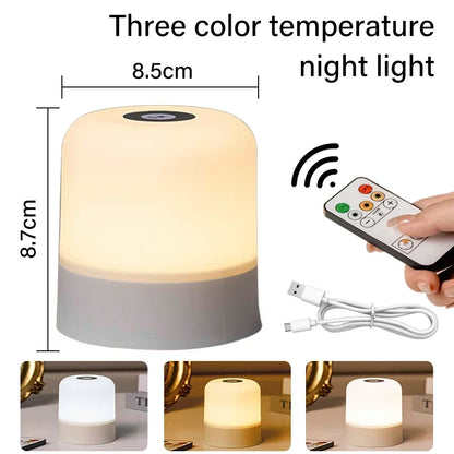 Rechargeable Led Night Light with Remote Control Touch Switch Table Lamp for Reading Bedroom White RGB Color Dimmable Portable