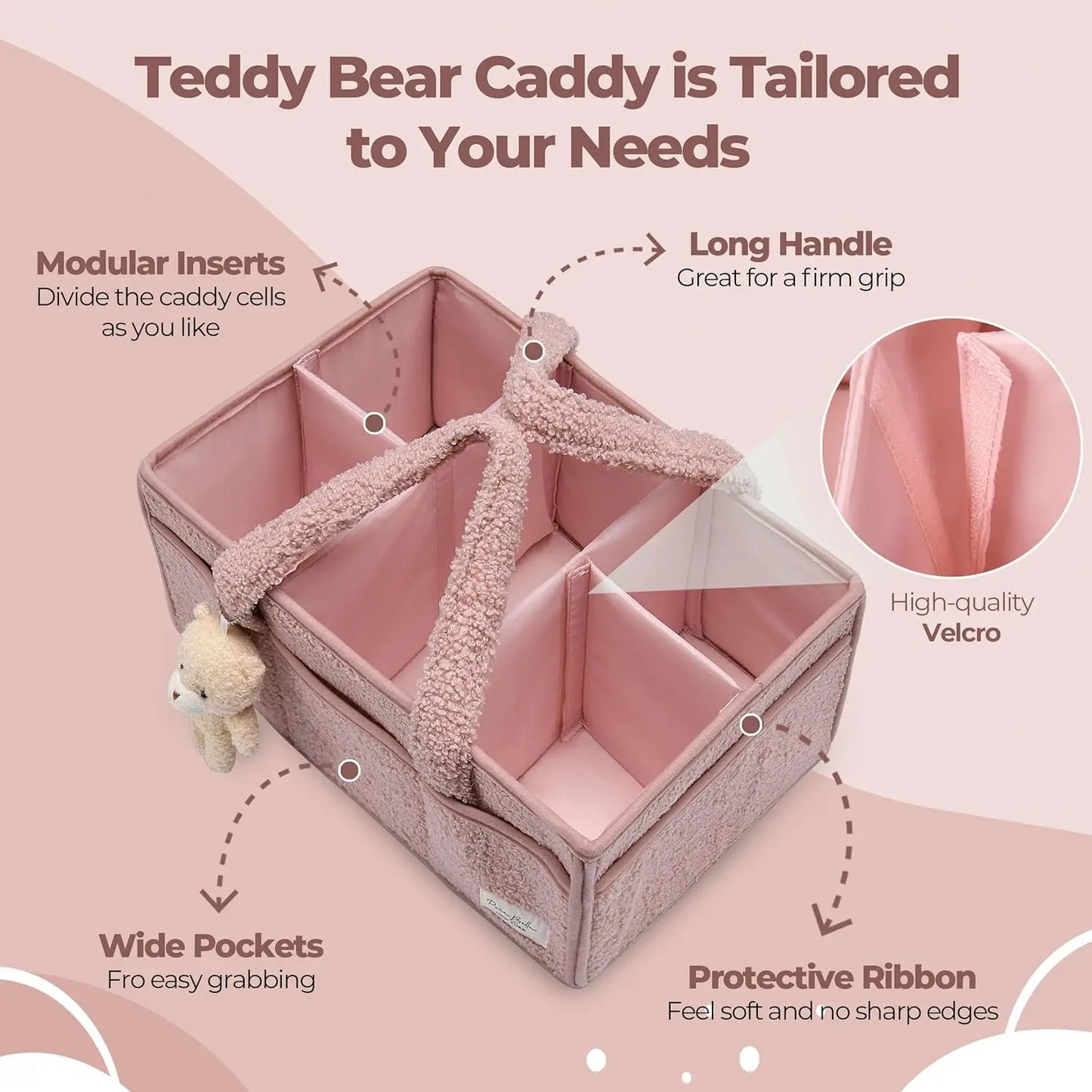 Baby Diaper Caddy Organizer for Changing Table, Plush Diaper Stackers & Caddies Diaper Bag with Teddy Bear,Diaper Storage Basket