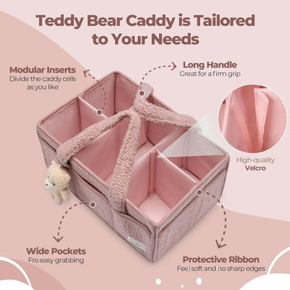 Baby Diaper Caddy Organizer for Changing Table, Plush Diaper Stackers & Caddies Diaper Bag with Teddy Bear,Diaper Storage Basket